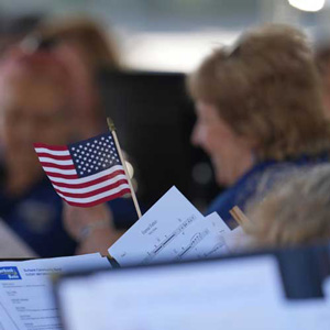 veterans day musician with small us flag